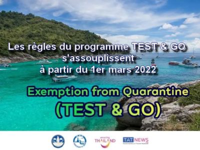 Les règles du programme TEST & GO s'assouplissent à partir du 1er mars 2022